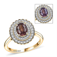 Certified & Appraised Luxoro AAA Madagascar Color Change Garnet and I2 Diamond 2.00 ctw Ring in 10K Yellow Gold