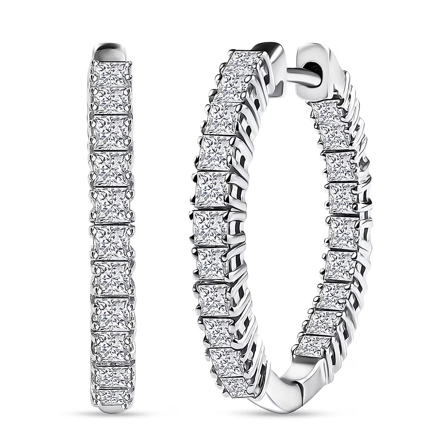 Luxuriant Lab Grown Diamond Hoop Earrings in Rhodium Over Sterling Silver 2.00 ctw
