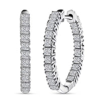 Luxuriant Lab Grown Diamond Hoop Earrings in Rhodium Over Sterling Silver 2.00 ctw