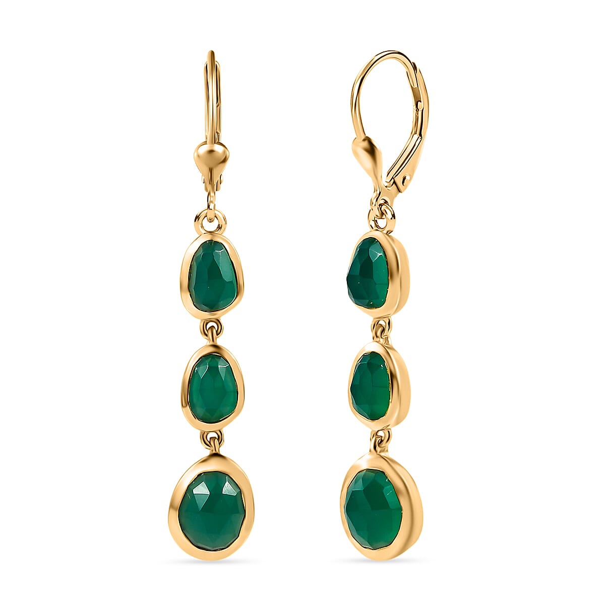 D'Joy Green Onyx Dangling Earrings in 18K Vermeil YG Over Sterling Silver 4.15 ctw