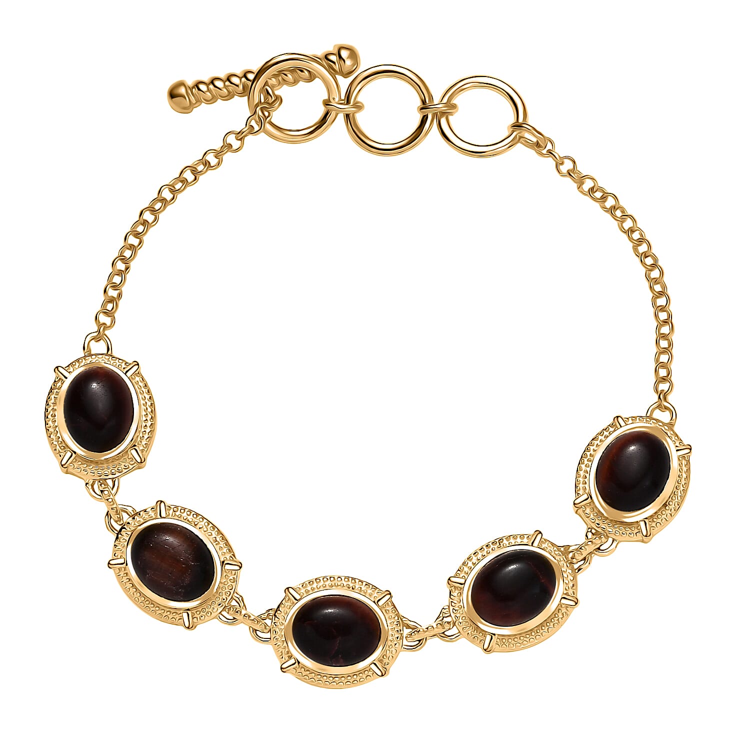EverTrue Red Tiger Eye 15.10 ctw Bracelet in 18K Yellow Gold Plated (7.50 In)
