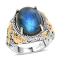 EverTrue AAA Malagasy Labradorite Solitaire Ring in 18K YG Plated and Platinum Bond (Size 10.0) 9.70 ctw - Sticky add to cart bar
