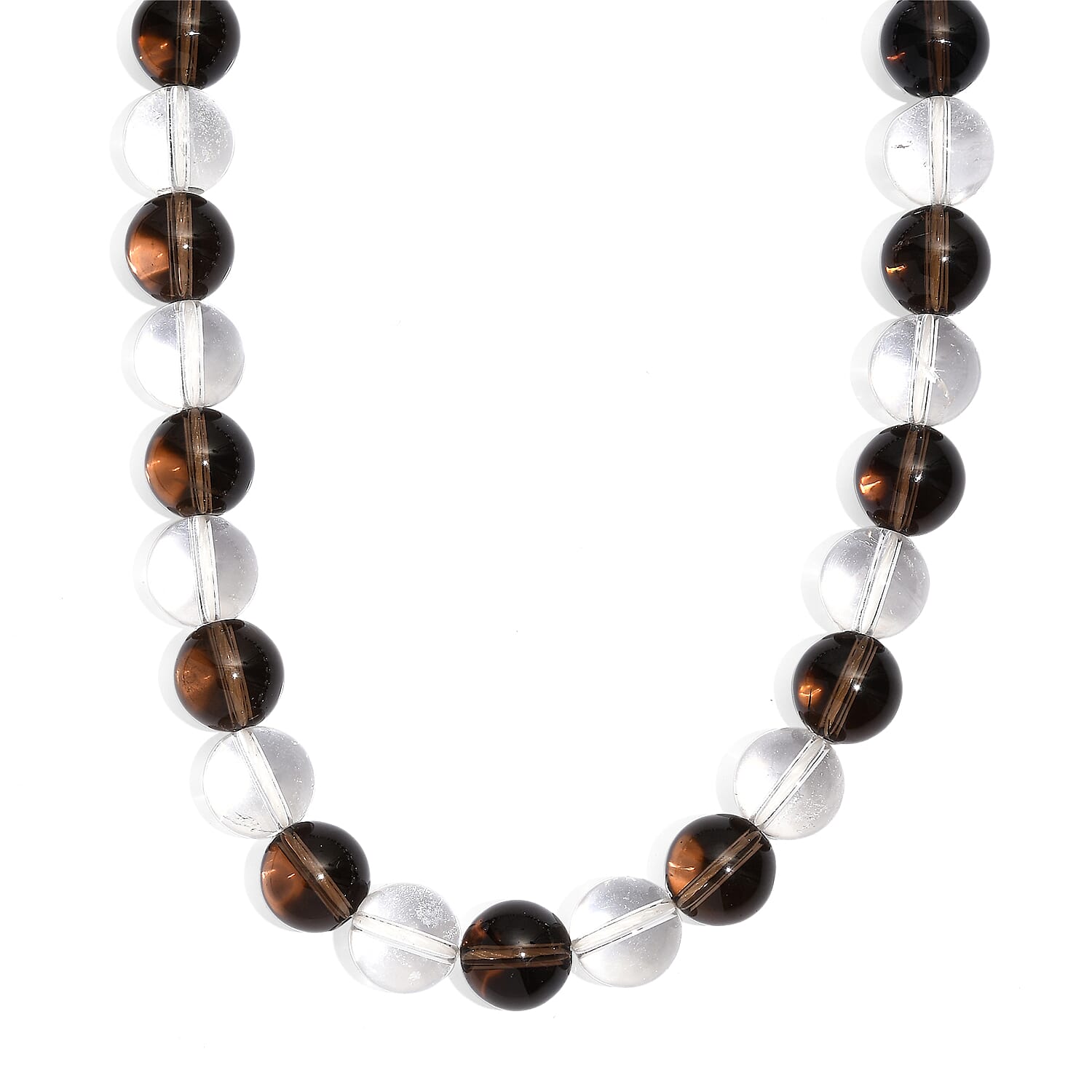 Brazilian Smoky Quartz and White Crystal Quartz 365.00 ctw Beaded Necklace in Platinum Bond 20 Inches
