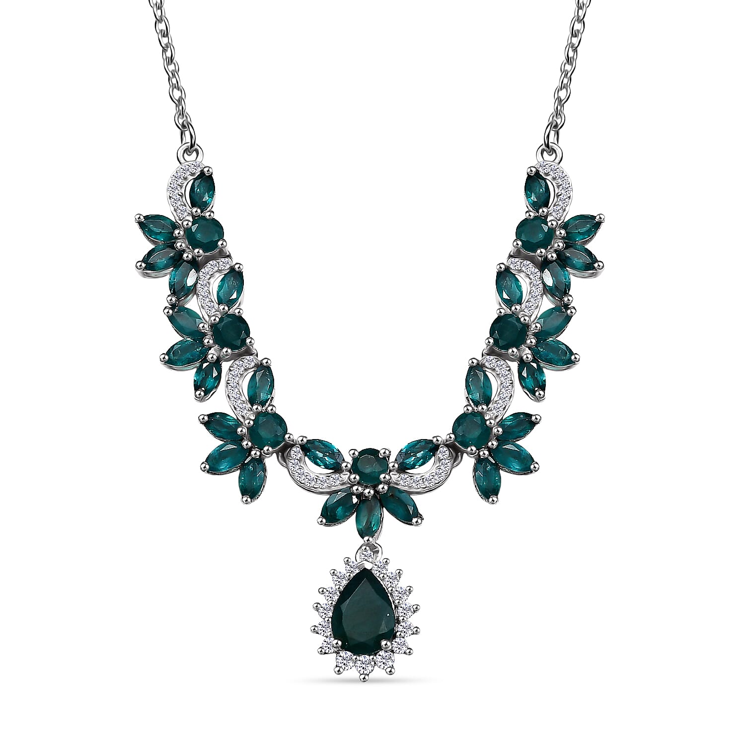 D'Joy Premium Grandidierite and Moissanite 4.65 ctw Necklace in Rhodium Over Sterling Silver 18 Inches