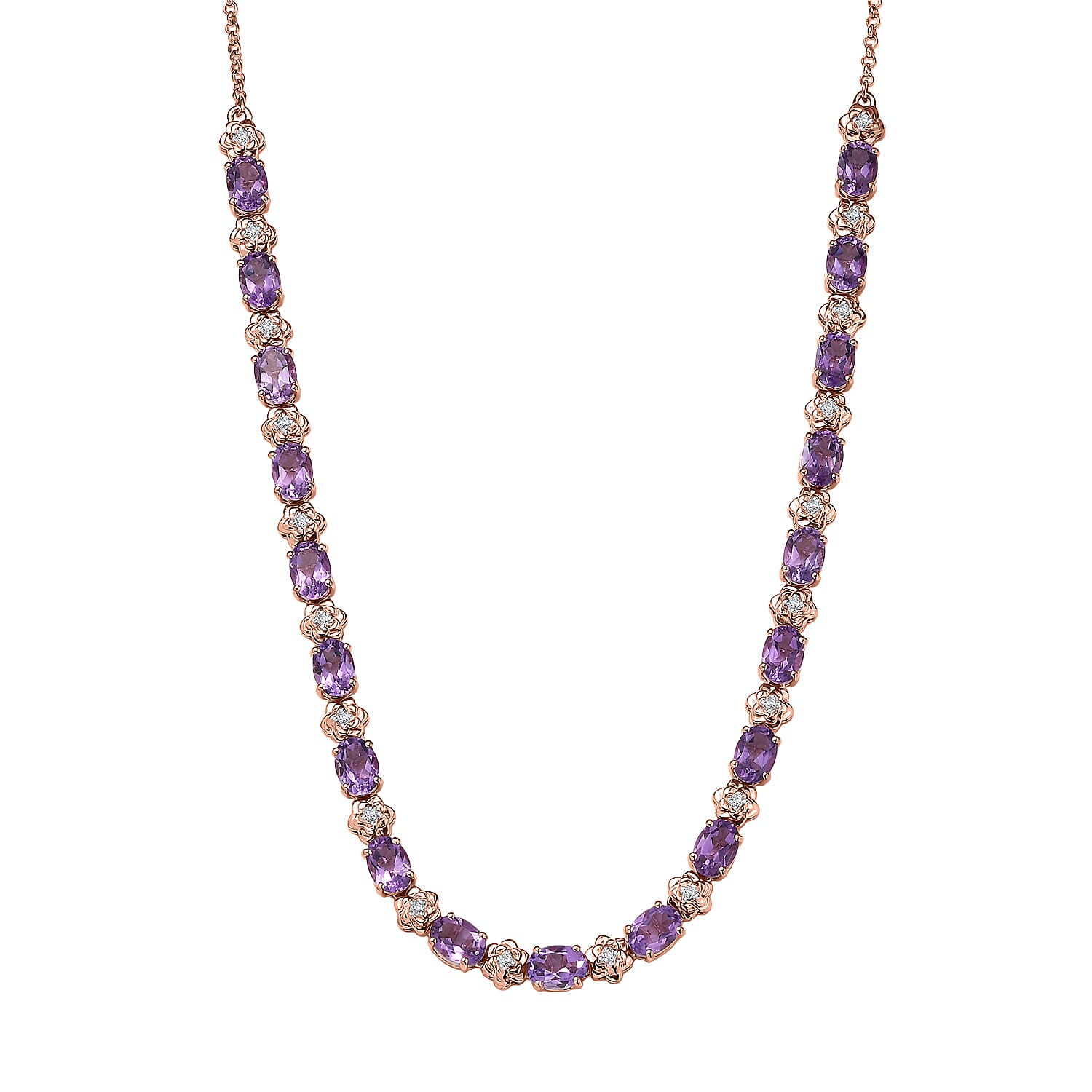 GP Italian Garden Collection AAA Rose De France Amethyst, White Zircon Necklace in 18K Vermeil RG Over Sterling Silver 14.60 ctw (18-20 Inches)
