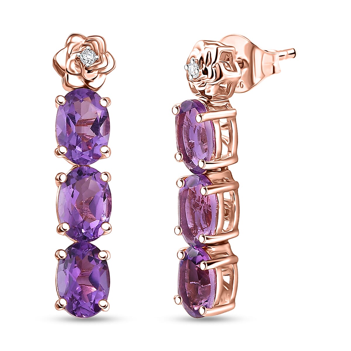 GP Italian Garden Collection AAA Rose De France Amethyst and White Zircon 4.40 ctw Earrings in 18K Vermeil Rose Gold Over Sterling Silver