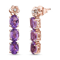 GP Italian Garden Collection AAA Rose De France Amethyst and White Zircon 4.40 ctw Earrings in 18K Vermeil Rose Gold Over Sterling Silver