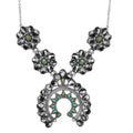 D'Joy Artisan Crafted White Buffalo and Royston Turquoise 54.10 ctw Squash Blossom Necklace 18 Inches in Sterling Silver - Sticky add to cart bar