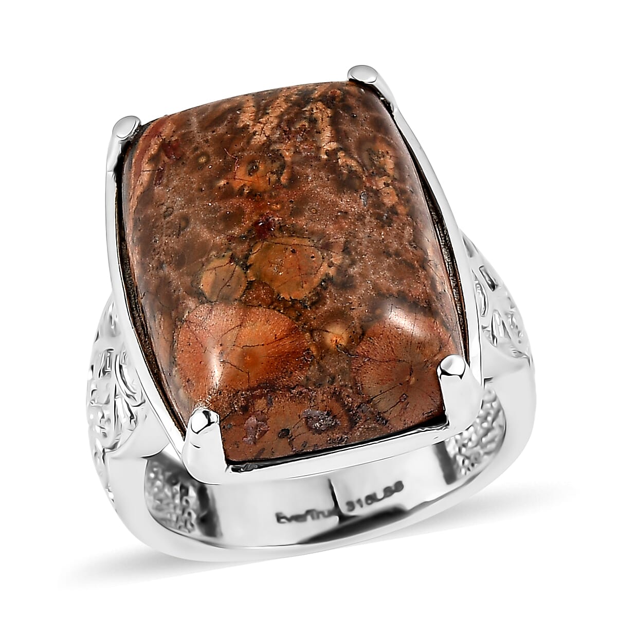 EverTrue Poppy Jasper 17.50 ctw Solitaire Ring in Stainless Steel