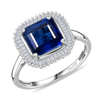 D'Joy Premium Asscher Cut Kashmir Kyanite and Diamond 3.35 ctw Ring in Rhodium Over Sterling Silver (Size 10.0)