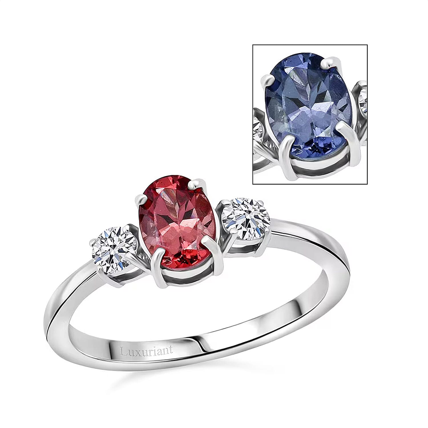 Premium Color Change Garnet and G-H SI Luxuriant Lab Grown Diamond 1.20 ctw Ring in Rhodium Over Sterling Silver (Size 10.0)