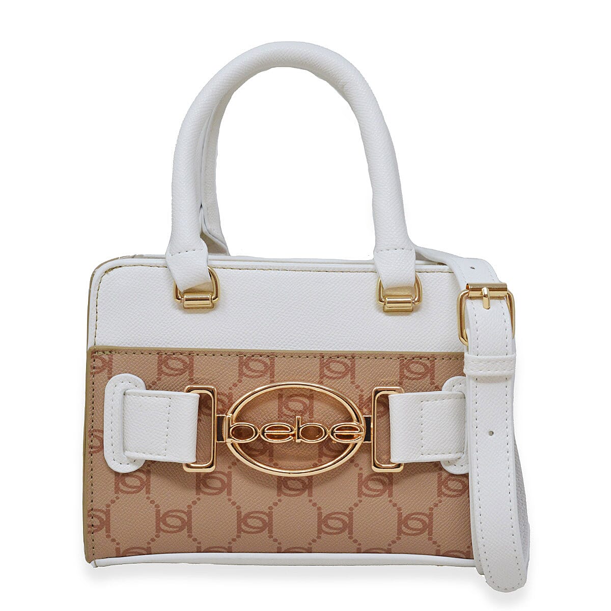 Bebe White and Almond Jacquard Crossbody Bag
