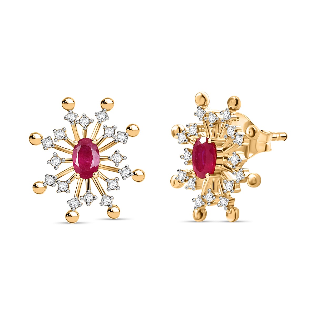 D'Joy African Ruby (FF) and White Zircon 1.85 ctw Earrings in 18K YG Plated Sterling Silver