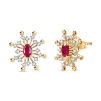 D'Joy African Ruby (FF) and White Zircon 1.85 ctw Earrings in 18K YG Plated Sterling Silver