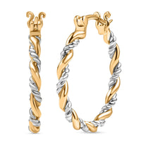 D'Joy Two-tone Twisted Hoop Earrings in 18K Vermeil YG and Rhodium Over Sterling Silver 5 Grams