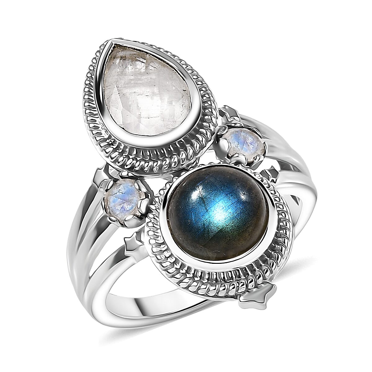 EverTrue AAA Malagasy Labradorite, Rainbow Moonstone Ring in Platinum Bond (Size 10.0) 4.40 ctw
