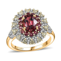 Luxoro 14K Yellow Gold AAA Ouro Fino Rubellite, Natural Yellow and White Diamond (I2) (0.90 cts) Ring (Size 10.0) 2.65 ctw