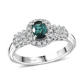 D'Joy Lagoon Tourmaline ,  Moissanite  Main Stone With Side Stone Ring in Rhodium OverSterling Silver 0.99 ctw - Sticky add to cart bar