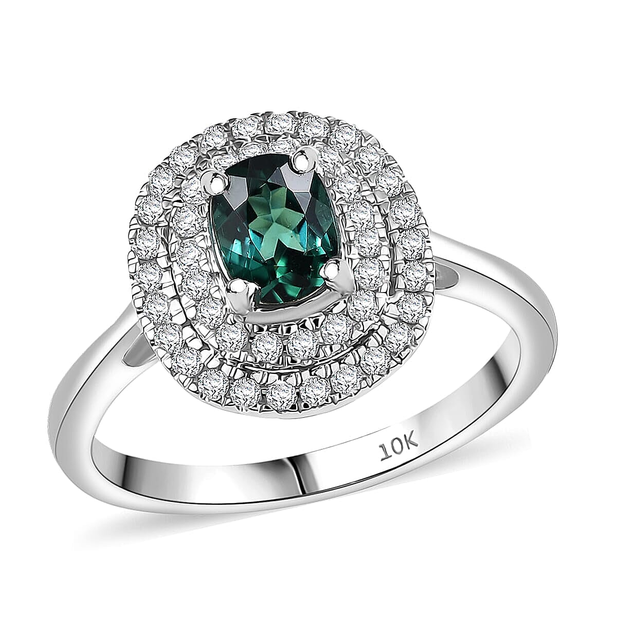 Certified and Appraised Luxoro 10K White Gold AAA Pirineu Lagoon Tourmaline, Diamond (I2) (0.37 cts) Ring (Size 10.0) 1.16 ctw