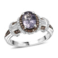 D'Joy Premium Gray Spinel, Natural Champagne and White Diamond Ring in Rhodium Over Sterling Silver (Size 9.0) 1.70 ctw - Sticky add to cart bar