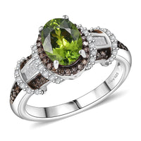 D'Joy Premium Gray Spinel, Natural Champagne and White Diamond Ring in Rhodium Over Sterling Silver (Size 9.0) 1.70 ctw