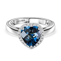 London Blue Topaz and White Zircon 2.32 ctw Ring in Rhodium Over Sterling Silver (Size 11.5)