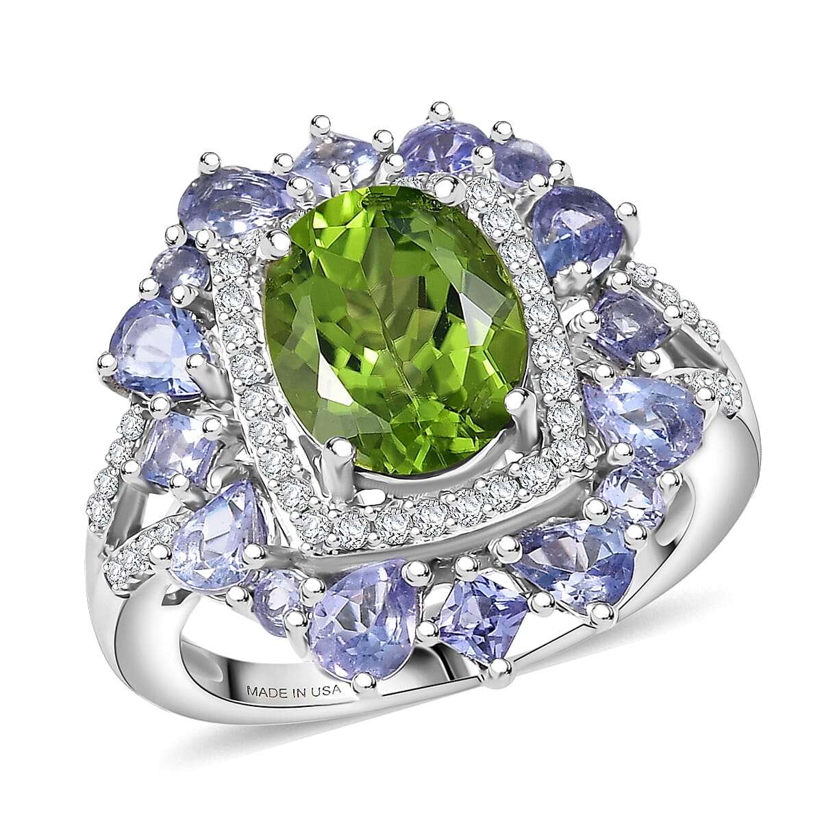 D'Joy Hebei Peridot and Multi Gemstone 4.50 ctw Ring in Sterling Silver