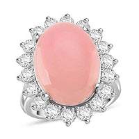 D'Joy Pink Conch Shell and White Zircon 11.04 ctw Ring in Rhodium Over Sterling Silver (Size 9)