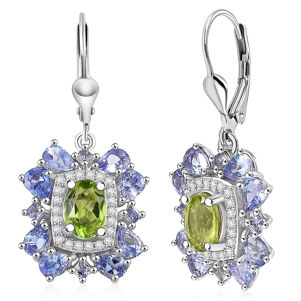 D'Joy Hebei Peridot and Multi Gemstone 4.65 ctw Earrings in Rhodium Over Sterling Silver