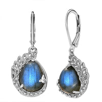 EverTrue Malagasy Labradorite, White Zircon Earrings in Platinum Bond 16.90 ctw