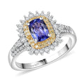 D'Joy Premium Tanzanite, Natural Champagne and White Diamond 1.60 ctw Ring in Rhodium Over Sterling Silver - Sticky add to cart bar