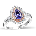 D'Joy Premium Tanzanite, Natural Champagne and White Diamond 1.60 ctw Ring in Rhodium Over Sterling Silver - Sticky add to cart bar