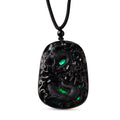 Natural Black Jade 125.00 ctw Carved Dragon Pendant with Black Cord Necklace 28 Inches - Sticky add to cart bar