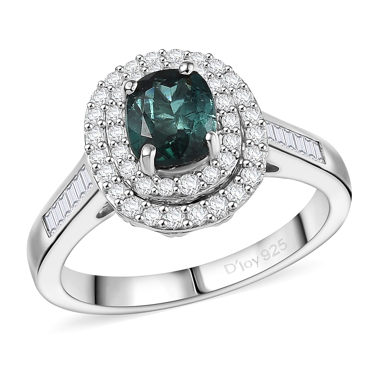 Deal of the Day D'Joy Pirineu Lagoon Tourmaline,  Moissanite Ring in Rhodium Over Sterling Silver (Size 10.0) 1.50 ctw