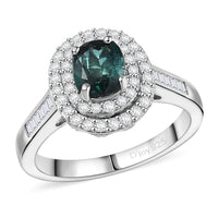 Deal of the Day D'Joy Pirineu Lagoon Tourmaline,  Moissanite Ring in Rhodium Over Sterling Silver (Size 10.0) 1.50 ctw