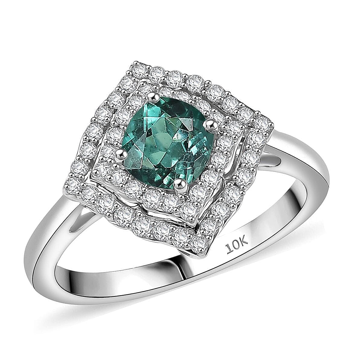 Certified & Appraised Luxoro AAA Pirineu Lagoon Tourmaline and I2 Diamond 1.19 ctw Ring in 10K White Gold