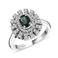 D'Joy Pirineu Lagoon Tourmaline, Moissanite Ring in Rhodium Over Sterling Silver (Size 10.0) 1.01 ctw - Sticky add to cart bar