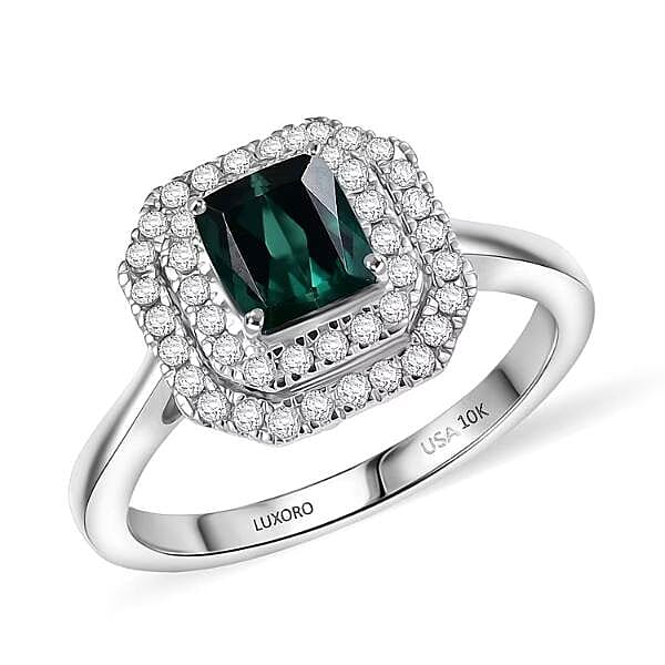 Certified & Appraised Luxoro 10K White Gold AAA Pirineu Lagoon Tourmaline, Diamond (I2) (0.35 cts) Ring (Size 11.5) 1.18 ctw