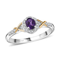 D'Joy Mozambique Garnet, White Zircon Ring in 18K Vermeil YG and Rhodium Over Sterling Silver (Size 5.0) 0.65 ctw