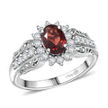 D'Joy Mozambique Garnet, White Zircon Ring in Rhodium Over Sterling Silver (Size 5.0) 1.50 ctw - Sticky add to cart bar