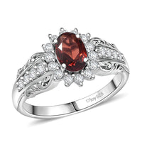 D'Joy Mozambique Garnet, White Zircon Ring in Rhodium Over Sterling Silver (Size 5.0) 1.50 ctw