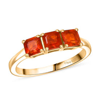 D'Joy Jalisco Fire Opal 0.70 ctw 3 Stone Ring in 18K Yellow Gold Over Sterling Silver (Size 11.5)