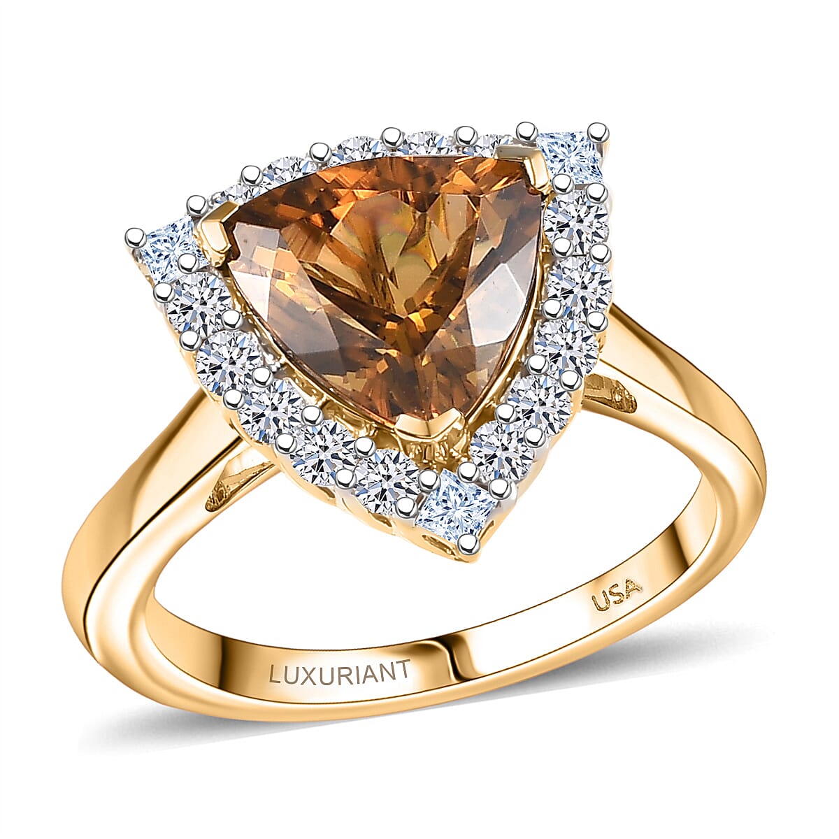 Certified & Appraised 10K Yellow Gold AAA Golden Turkizite, Luxuriant Lab Grown Diamond (G-H, SI) Ring (Size 10.0) 3.42 ctw