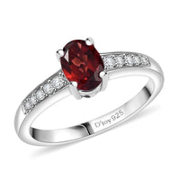 D'Joy Mozambique Garnet, White Zircon Ring in Rhodium Over Sterling Silver (Size 5.0) 1.25 ctw