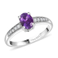 D'Joy Mozambique Garnet, White Zircon Ring in Rhodium Over Sterling Silver (Size 5.0) 1.25 ctw - Sticky add to cart bar