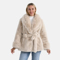 TLV LA MAREY Luxe Faux Fur Belted Jacket with Sueded Interior - Sticky add to cart bar