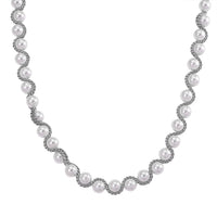 White Shell Pearl Fancy Necklace (19.5-21.5 Inches) in Stainless Steel