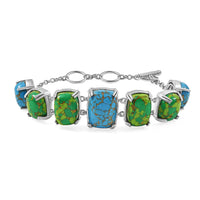 Mojave Green and Blue Turquoise 39.40 ctw Bracelet in Platinum Over Copper and Stainless Steel (6.50 In)