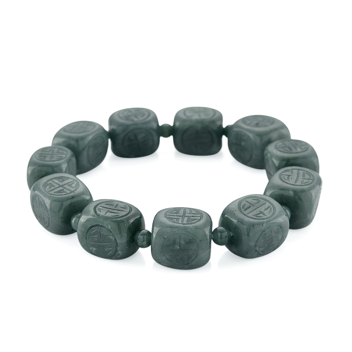 Natural Olmec Jadeite 300.00 ctw Beaded Stretch Bracelet