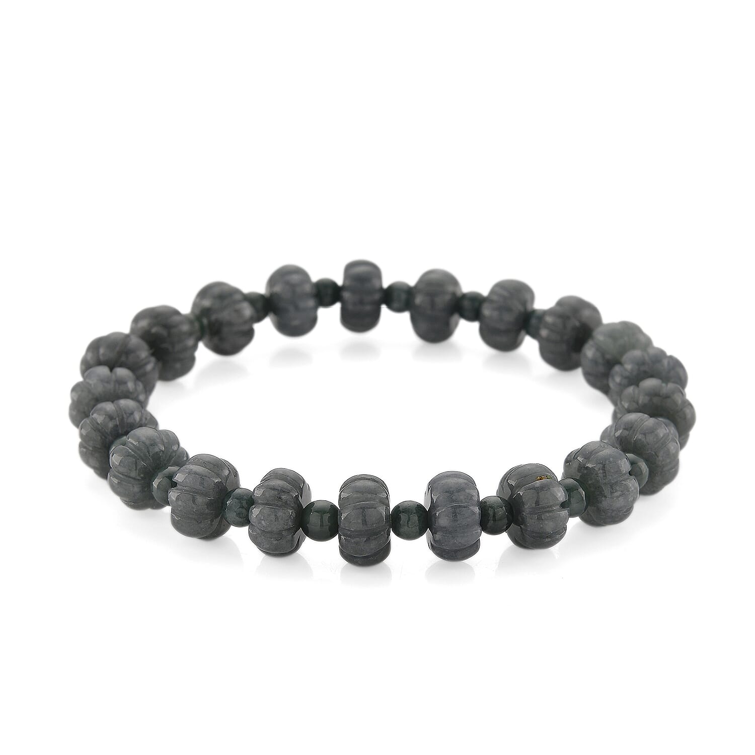 Natural Olmec Jadeite 130.00 ctw Carved Beaded Stretch Bracelet